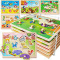 SYNARRY Wooden Puzzles for Toddlers 1-3, 6XSET Animals Puzzles for Toddlers 2-4 with Rack, Toddler Puzzles Ages 2-4, Kids Learning Educational Montessori Toys, Education Toys for 2 3 Years Boys Girls