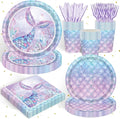 120PCS Mermaid Themed Party Supplies for Girls Baby Shower Under the Sea Mermaid Birthday Party Decorations Ocean Party Tableware Plates Cups Napkins Knives Forks for 20 Guests