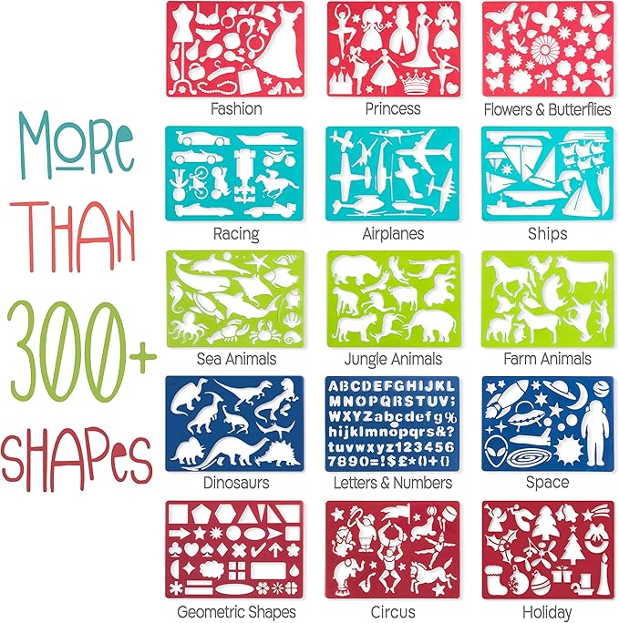 Kipipol 63 Pcs Drawing Stencils for Kids Ages 4-8 - 8-12 and Up - Arts and Crafts for Girls and Boys - Kids Drawing kit - Arts Set- 15 Art Stencils, 260+ Designs -Scratch Art- Creativity Gifts & Toys