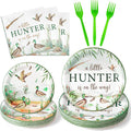 Mallard Duck Birthday Party Supplies - 96Pcs A Little Hunter is on the Way Plates Napkins Forks Tableware Set, Disposable Paper Plates Party Decoration for Birthday Baby Shower Table Decor, Serve 24
