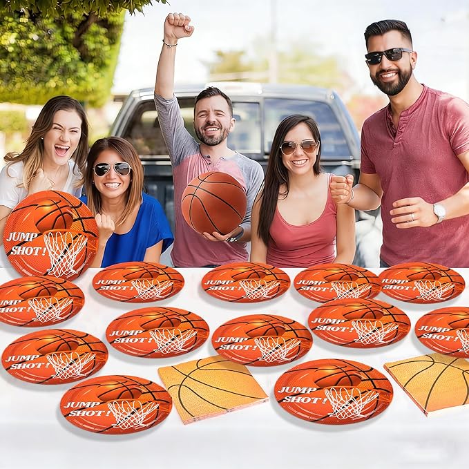 50PCS Basketball Plates and Napkins Party Supplies - 9 Inch Basketball Paper Plates 6.5 Inch Paper Napkins Basketball Birthday Party Decorations for Kids Serves 25