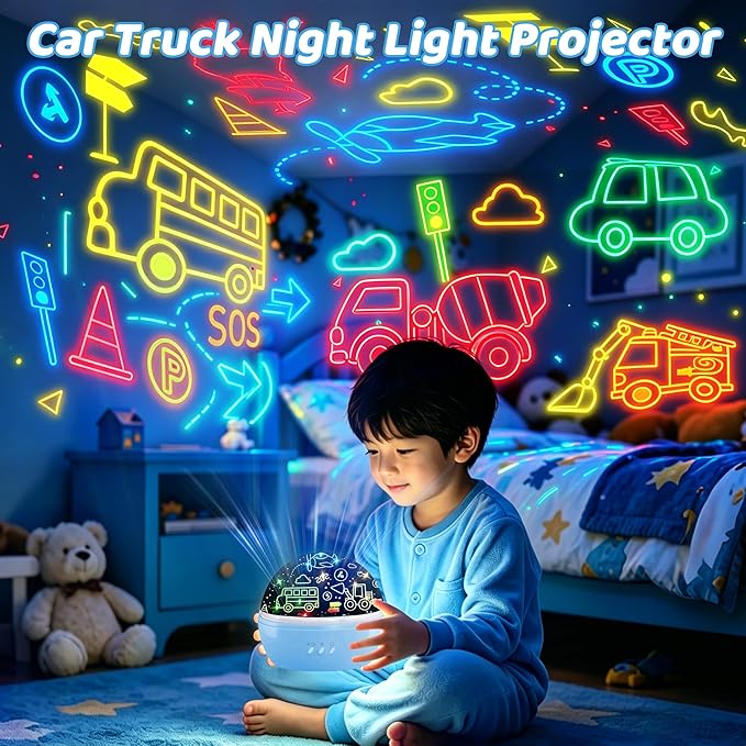 MINGKIDS Kids Night Lights for Bedroom,Project Dinosaurs and Vehicles on Wall or Ceiling,Room Lights for Baby Toddler,2 to 9 Year Old Gifts for Boys Girls
