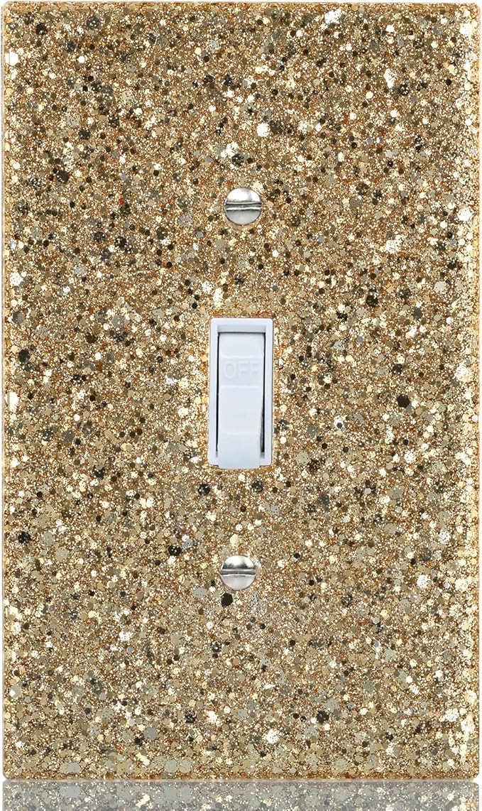 Gold Glitter Light Switch Cover - Sparkling Wall Plate 5.1"x3.15", Gift for Home Decor,Single Toggle