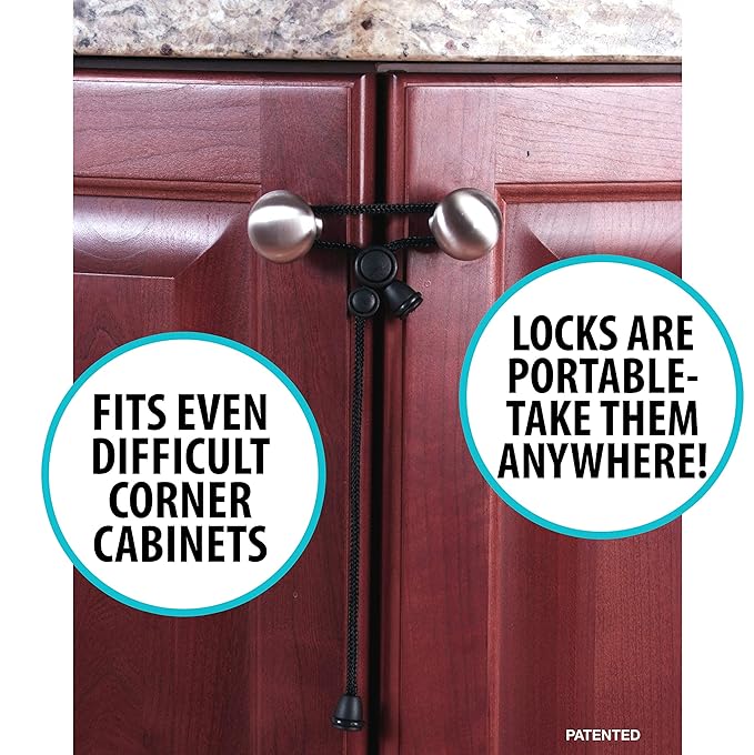 Baby Safety Cabinet Locks for Knobs Child Safety Cabinet Latches for Home Safety Strap for Baby Proofing Cabinets Kitchen Door RV No Drill No Screw No Adhesive (Black)