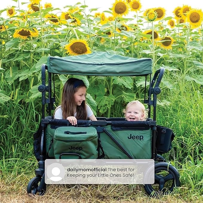 Jeep Deluxe Wrangler Stroller Wagon with Cooler Bag and Parent Organizer by Delta Children, Black/Green