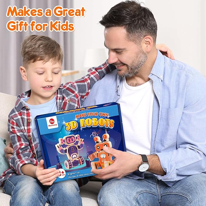 Mocoosy Wooden Robot Painting Art and Craft Kit for Kids Ages 3-5, Build & Decorate Your Own Robots with Paint & Stickers, Wood Robot STEM Game Montessoi Educational Toy Gift for Boys Girls 4-8 Years