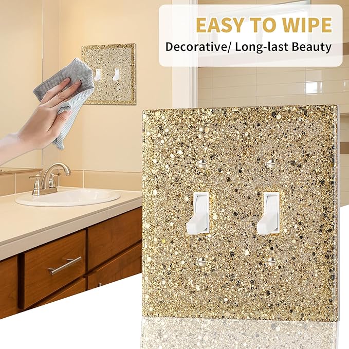 Light Switch Cover Plate - Shiny Gold Mirror Finish (2-Gang,5.1" x 5.1") - Sparkle Double Toggle Wall Plate