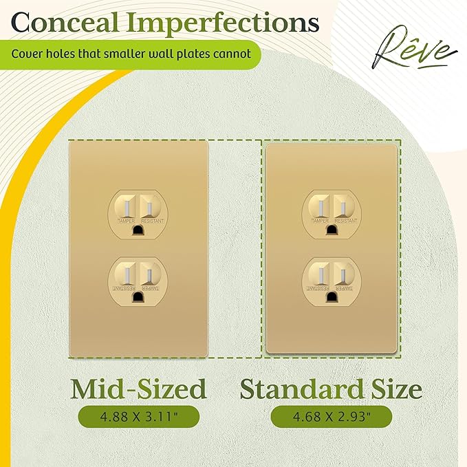 TG Mid-Size Screwless Duplex Wall Plate, Child Safe Receptacle Outlet Cover, Medium Size 1-Gang 4.88" H x 3.11" L, Polycarbonate Thermoplastic, UL Listed, SP-MS1-GD5P, Gold (5 Pack)