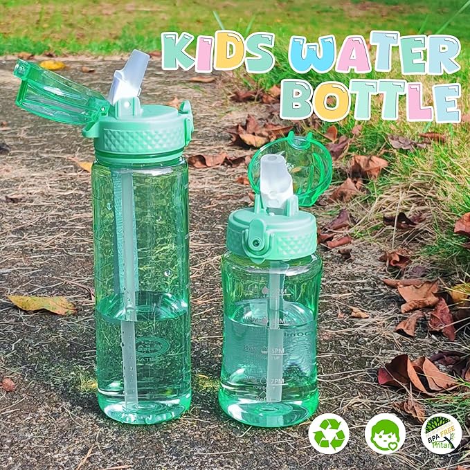 OLDLEY 17oz Kids Water Bottle for School - Motivational With Silicone Straw, Leak-Proof Tritan BPA-Free, Reusable for Girls Boys, Glow Green