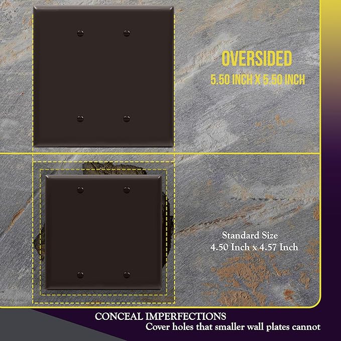 ENERLITES Double Blank Outlet Cover, Two Gang Blank Wall Plate, Oversized 2-Gang 5.5" x 5.5", Unbreakable Polycarbonate Thermoplastic, UL Listed, 8802O-BR, Brown