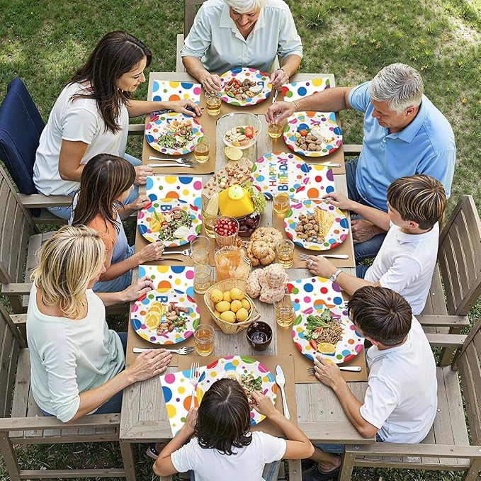 40 Pcs Happy Birthday Paper Plates and Napkins Sets - Polka Dots Bday Party Supplies Tableware, Disposable Colorful Dinner Plates Napkins Kit for Birthday Party Decorations Table Decor, Serves 20
