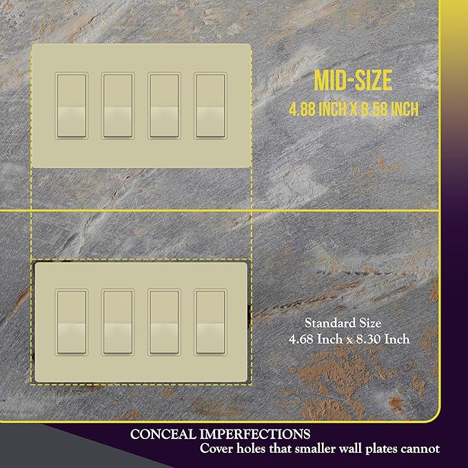 ENERLITES Screwless Decorator Wall Plates Child Safe Outlet Covers, Gloss Finish, Medium Size 4-Gang 4.88" H x 8.58” L, Unbreakable Polycarbonate Thermoplastic, SI8834M-I, Ivory