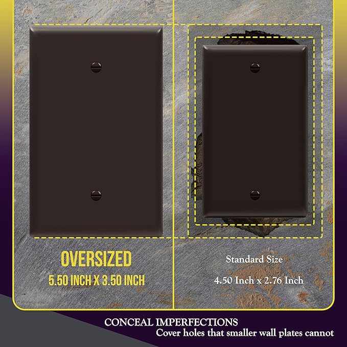 ENERLITES Blank Device Wall Plate, Jumbo Blank Outlet Covers, Oversized 1-Gang 5.51" x 3.50", Unbreakable Polycarbonate Thermoplastic, UL Listed, 8801O-BR-10PCS, Gloss Finish, Brown (Pack of 10)