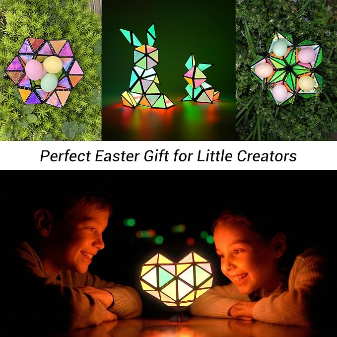 TOSY Magnet Pyramid Glow - 1 Cube Transforms into 1 Billion Shapes (Bunny, Egg, Flowers, Hearts), Easter Basket Stuffers Gift, 12 pcs, 243 Magnets, Glowing, Holographic Design, Puzzle/STEM Toy
