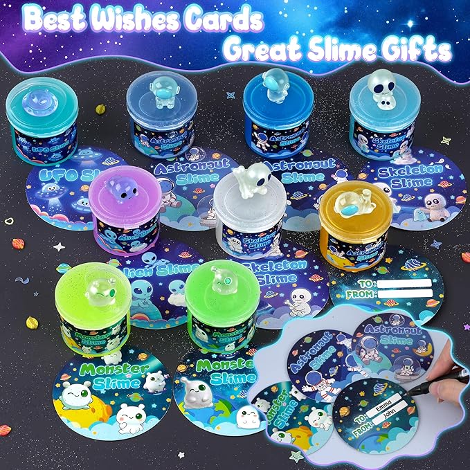 Galaxy Glow-in-The-Dark Slime Kit 9 Pack - Space Slime with Astronaut, Alien & UFO Charms, DIY Slimes Set Sensory Toys, Slimes Party Favors for Kids Gift