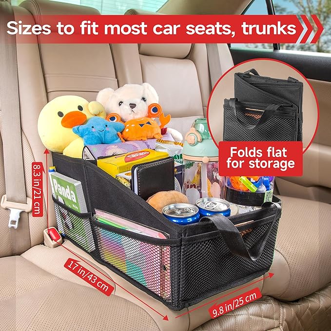 Car Seat Organizer for Front Seat or Backseat, Car Storage Organizer for kids, Car Caddy Organizer for Office Files, Books, Toys, Snacks, Drinks, Cups