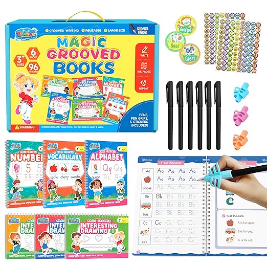 Magic Grooved Writing Practice for Kids Ages 3–5, Reusable Grooved Writing Books for Kids 3–5, Handwriting Practice for Kids 5–7, Preschool Tracing Workbook & Learning Activities