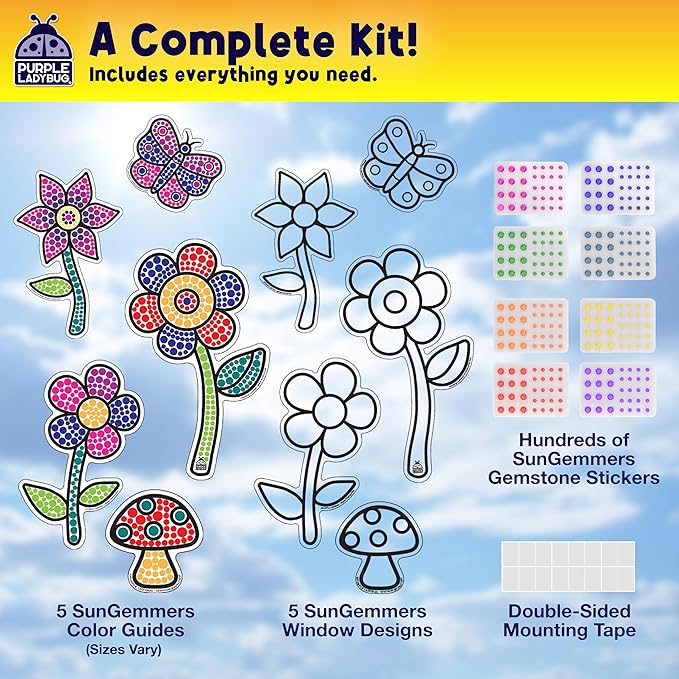 SunGemmers Suncatcher Gem Art for Kids, Summer Toys for Kids Ages 4-8, Great 6 Year Old Girl Gifts, Birthday Gift for Girls 5 6 7 8 9 10, Arts and Crafts for Kids Ages 6-8, Window Diamond Art Kit