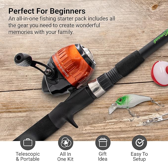 Lanaak Kids Fishing Pole, Kids Portable Telescopic Fishing Rod Set, Tackle Box and Fishing Net Combo Kit, Kids Fishing Gear for Boys and Girls Age 5-10 and Youth