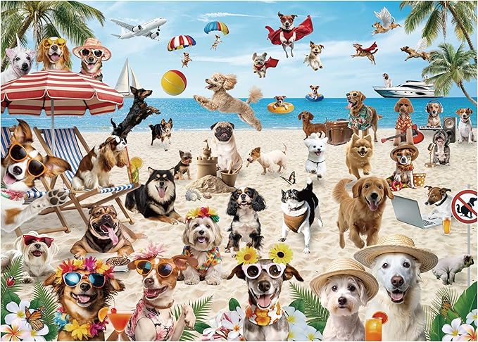 JOYIN 300 pcs Vacation Pups Dog Puzzles, Jigsaw Puzzle for Kids and Adults(27.6" x 19.7"), Vacation Puppy Theme Puzzles for Toddlers, Easter Collection Gift Home Art Decor