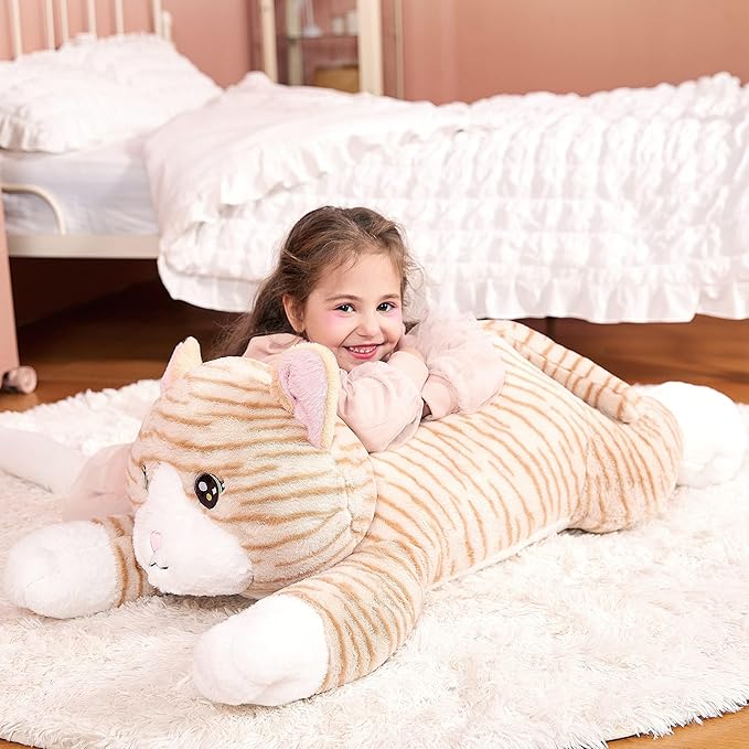 IKASA Large Cat Stuffed Animal Plush Toy,Giant Kitten Cute Jumbo Soft Toys,Huge Big Size Plushy Gigantic Plushie,Gifts for Kid Girl (30 inches, Orange)