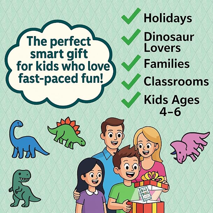 Dino Dash Card Game - Kids Counting Game for Ages 4-6 - Quick-Counting Dino-Slapping Game Fast, Fun, and Frenetic - Smart Card Game for Kids 4-6 & 2-4 Players - Dinosaur Games - Dinosaur Gifts