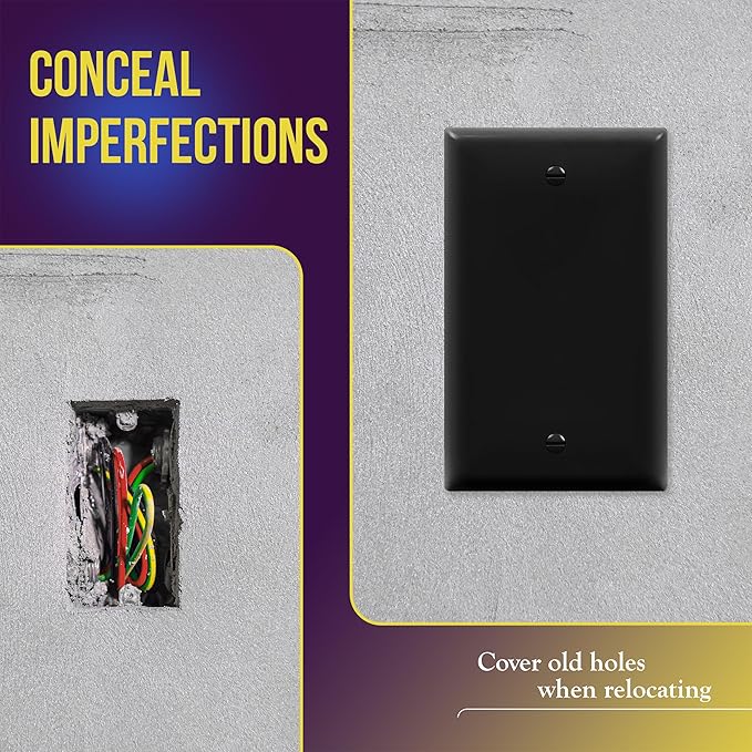 ENERLITES Blank Device Wall Plate, Gloss Finish, Standard Size 1-Gang 4.50" x 2.76", Polycarbonate Thermoplastic, 8801-BK-10PCS, Black (10 Pack)