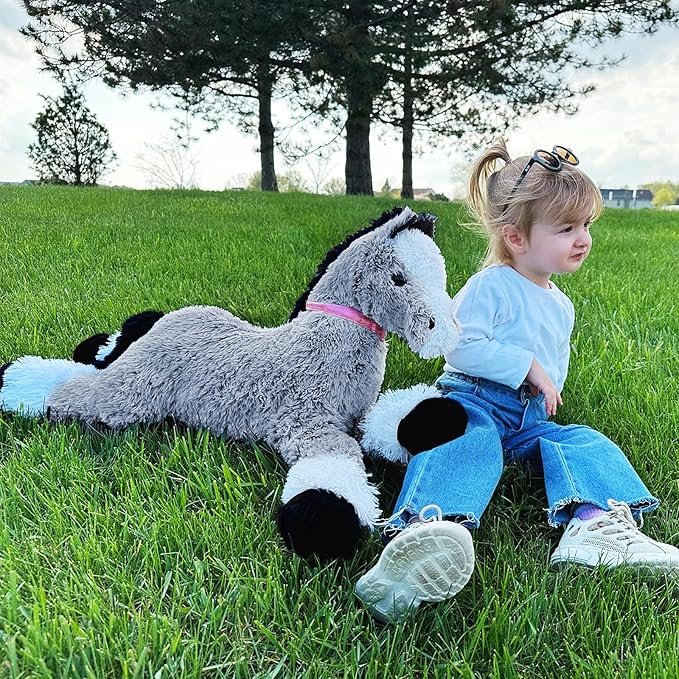 Tezituor 3ft Large Horse Stuffed Animal, 35 Inch Rideable Stuffed Pony Farm Plush Toy, Big Soft Horse Plush Body Pillow Christmas Birthday Gift for Kids