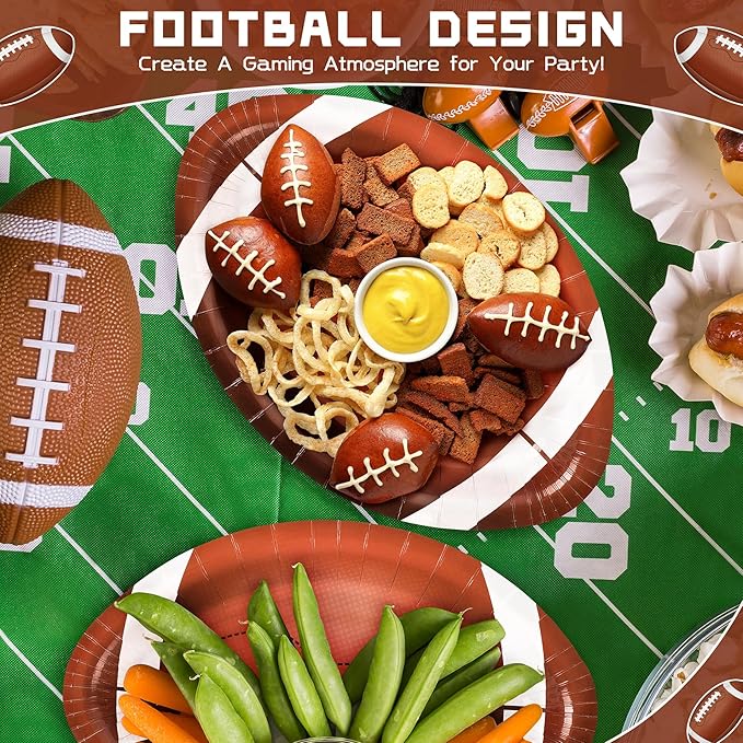 50PCS Football Shaped Disposable Paper Plates, Large 11.8in Football Party Plates, Football Theme Birthday Party Supplies, Sports Game Party Decorations, Touchdown Party Decoration