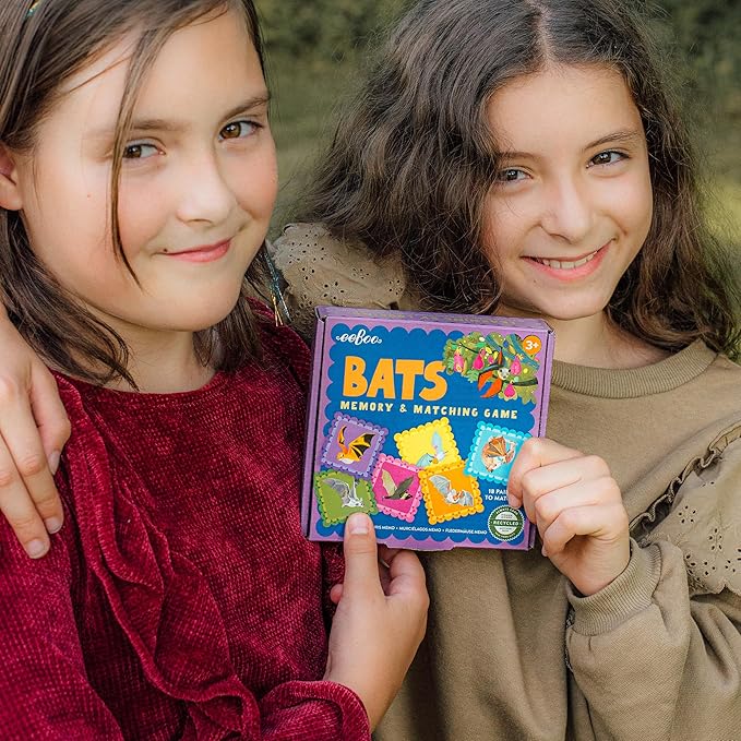 eeBoo: Memory & Matching Game- Little Bats-18 Pairs to Match & Memorize, Colorful Tiles, Encourages Recognition & Concentration Skills, Kids Ages 3+