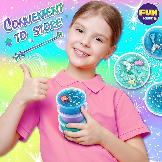 Summer Gift Mermaid Slime Kit for Girls, FunKidz Shimmer Slime Making Kit for Kids Age 8-12 DIY Soft Glitter Glossy Metallic Slime Toy