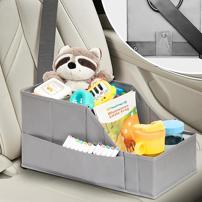 Car Seat Organizer Backseat Front Seat, Car Organizer With 12 Storage Compartments 2 Cup Holders, Snack Storage For Kids Baby, SUV Truck Van Collapsible Storage Bag For Travel, GY, 2PK