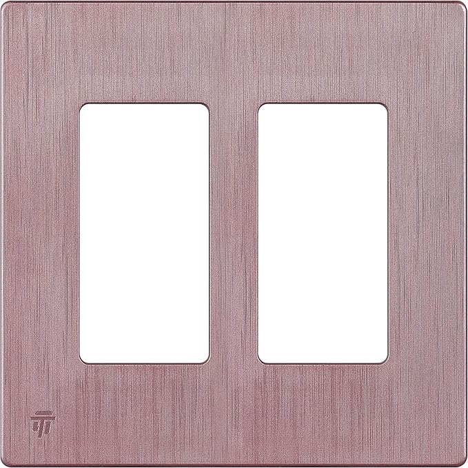 ENERLITES Elite Series Screwless Decorator Wall Plate Child Safe Outlet Cover, Gloss Finish, Size 2-Gang 4.68" H x 4.73" L, Unbreakable Polycarbonate Thermoplastic, SI8832-BRG, Brushed Rose Gold