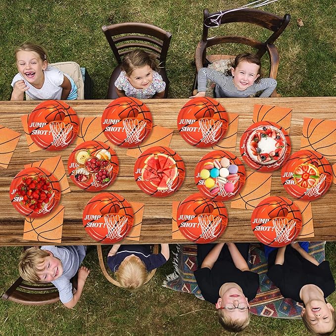 50PCS Basketball Plates and Napkins Party Supplies - 9 Inch Basketball Paper Plates 6.5 Inch Paper Napkins Basketball Birthday Party Decorations for Kids Serves 25