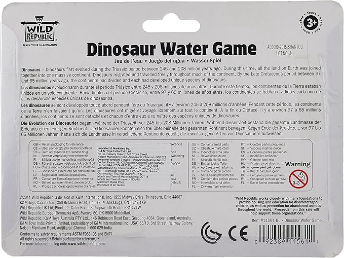 Wild Republic Water Games Dinosaur, Sensory Toys, Kids Gifts, Hand Held Toys, Party Favors, 6", Multicolor (Pack of 2)