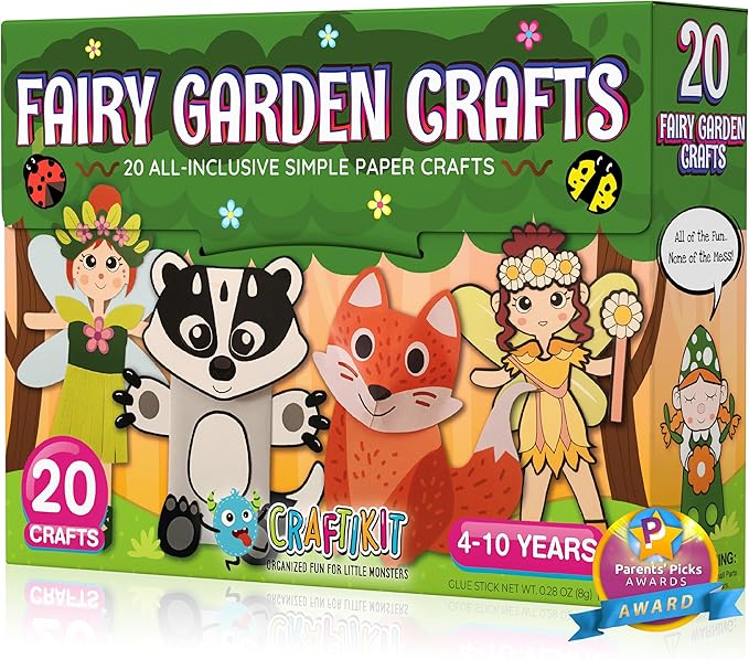 Craftikit® 20 Award-Winning Fairy Garden Crafts for Kids - 20 All-Inclusive Fun Paper Toddler Crafts, Fairy Garden Kit for Kids Ages 3-10