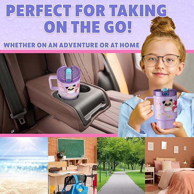 Get Trend Squishmallows Kids Water Bottle with Straw 16.9 oz BPA Free Plastic Cup with Lid Handle Reusable Tumbler for School Gifts for Kids (Lilac Squishmallows)