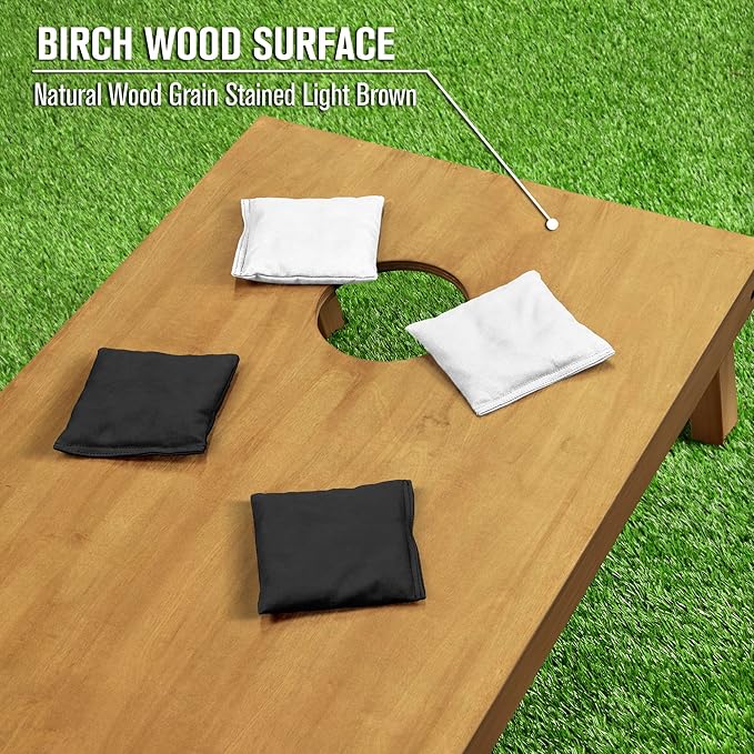 GoSports 4 ft x 2 ft Regulation Size Wooden Cornhole Boards Set with Light Brown Finish - Includes Carrying Case (Choose Your Colors)