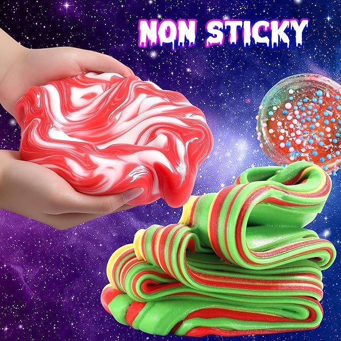 Mini Galaxy Slime Kit for Girls 6-12 Years Old, Glimmer Crunchy Slime, Foam Slime,Butter Slime, Stress Relief Toys, Party Favors for Kids, Fun Idea for Christmas & Easter