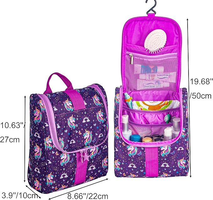 Remobia Hicol Cute Cartoon Hanging Kids Toiletry Bag Children Travel Cosmetic Makeup Organizer Wash Bag Shower bag Over Night Bag Camping Shaving Kit Bag for Boys & Girls(Unicorn)