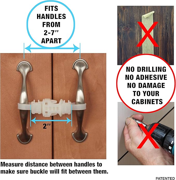 Baby Safety Cabinet Locks for Handles Child Safety Cabinet Latches for Home Safety Strap for Baby Proofing Cabinets Kitchen Door RV No Drill No Screw No Adhesive /4 Pack (White)
