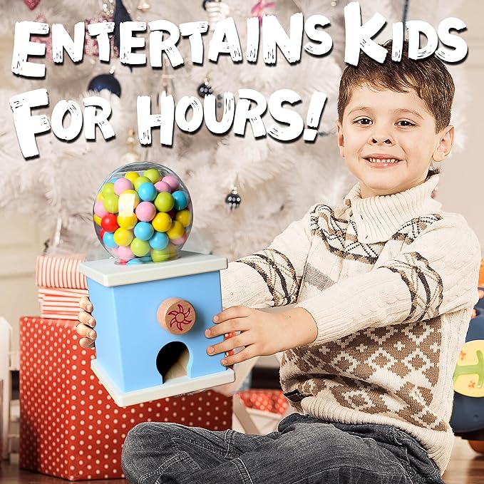 QimuMku 9.6" Wooden Gumball Machine Counting Montessori Toys for 3 4 5 Years Old Boys Girls, Toddler Preschool Learning Activities Toy for Kids Ages 4-8, Birthday Gifts Sensory Toys