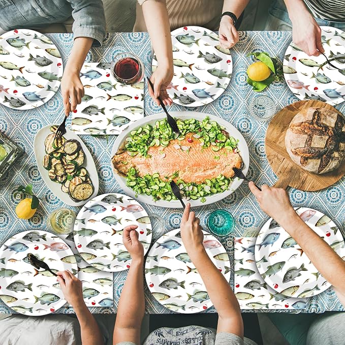 96Pcs Gone Fishing Party Plates and Napkins Fishing Themed Birthday Party Supplies for Little Fisherman Paper Dessert Plates Gone Fishing Tableware for 24 Guests for Ofishally One Party Decorations