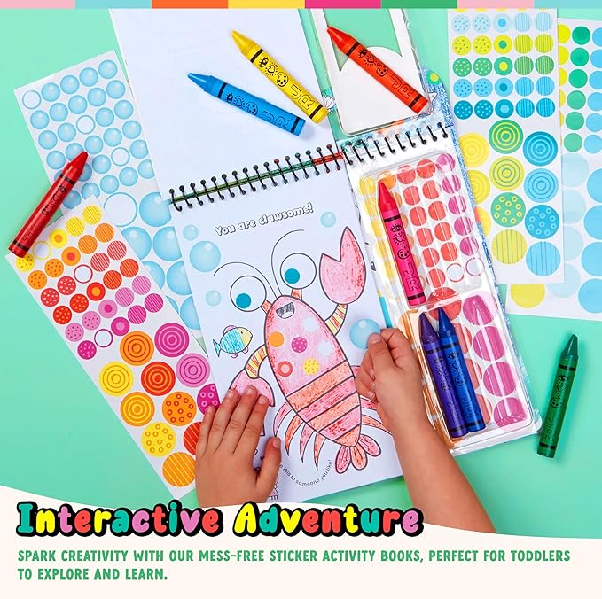 Bright Stripes Art on The Go Going Dotty Ocean Theme Travel Kit for Kids Ages 3+ | Compact Coloring Set with Crayons, Dot Stickers & Activity Book | Fun, Mess-Free Crafts for Toddlers and Preschoolers