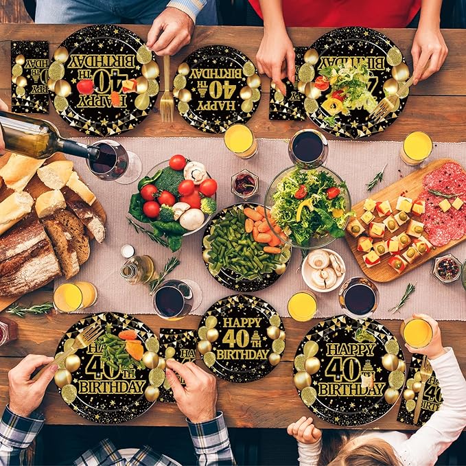 200Pcs 40th Birthday Party Tableware Set, Back in 1986 Birthday Party Decorations Supplies for Men Women Cheers to 40 Years Birthday Party Dessert Plates Napkins Forks Favors, Serve 50