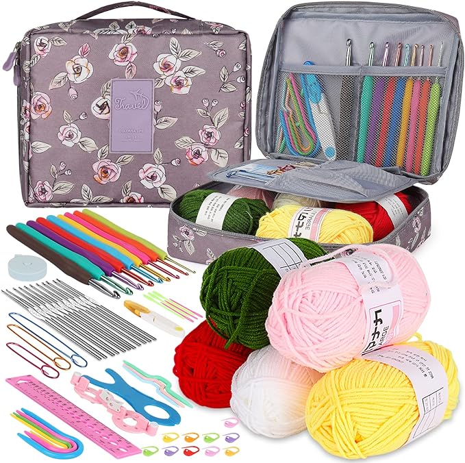Aeelike Crochet Kit Multi Size Crochet Hooks Set 0.6mm-6mm, Full Crochet Kit for Beginners Adults, Crochet Hooks Set with Case Accessories - Crochet Gift for Mother & Grandmother (Purple Flower)