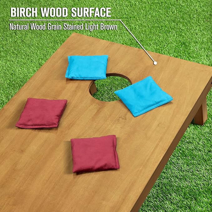 GoSports 4 ft x 2 ft Regulation Size Wooden Cornhole Boards Set with Light Brown Finish - Includes Carrying Case (Choose Your Colors)