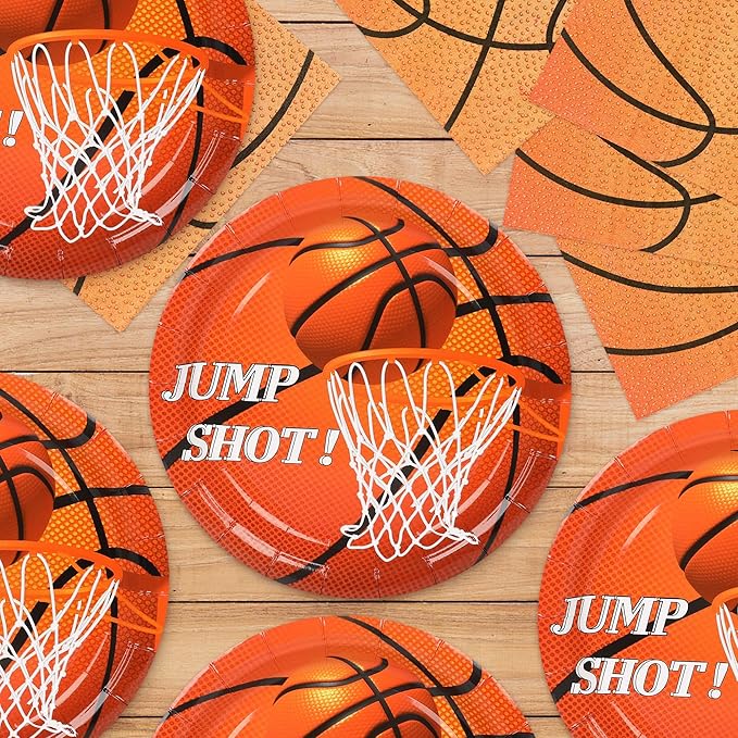 50PCS Basketball Plates and Napkins Party Supplies - 9 Inch Basketball Paper Plates 6.5 Inch Paper Napkins Basketball Birthday Party Decorations for Kids Serves 25