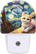 Starry Night and Cute Cat Night Light for Kids, Abstract Oil Painting Plug in Night Light with Dusk to Dawn Sensor, 0.5w Energy Saving Nightlight for Hallway Stairway Kitchen Bedroom
