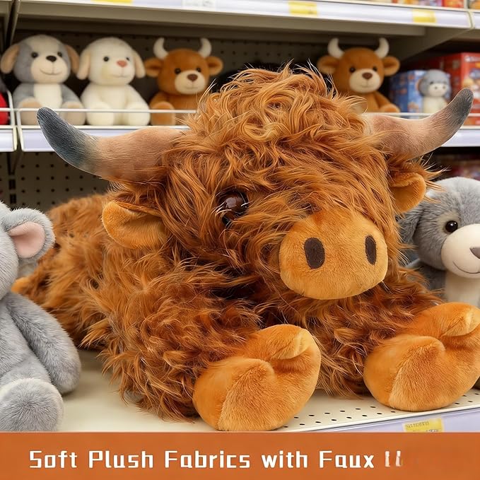 JOD® 4lbs Highland Cow Weighted Stuffed Animals, 22inch Giant Highland Cow Gift Plushie Toy, Cute Stuffed Animal Highland Cattle Plush Pillow Women Adults Kid Bedtime Highland Cattle(Big Nose)